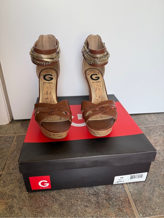 G by Guess Shoes - G by Guess Diala Leather Platform Sandals with Gold Chain Accent